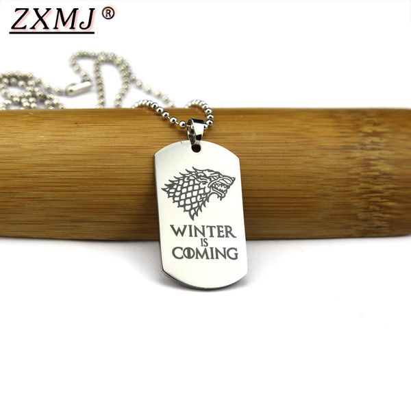 

zxmj necklace pendant winter is coming wolf head logo house stark round dog tag necklaces for fans jewelry gift, Silver