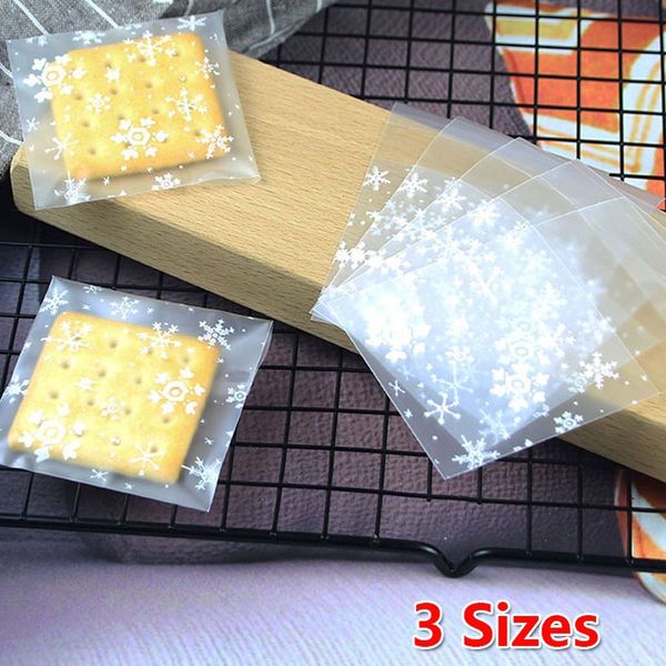 

100pcs snowflake sweets cookies cake transparent bags packaging candy cookie plastic bag with self adhesive for wedding christmas party