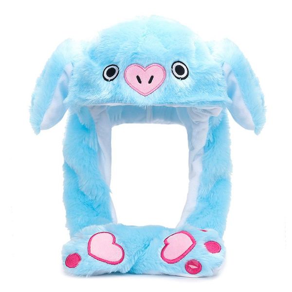 

cute pig animal plush hat airbag moving jumping ears toy gift cap with b2qe, Blue;gray
