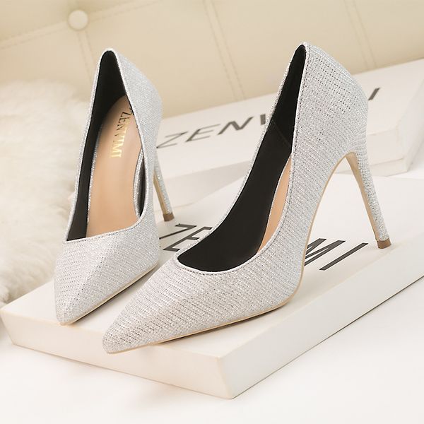 

new 10cm pumps thin high-heeled shallow mouth pointed bright face thin single shoes women's high heel bridal shoes, Black