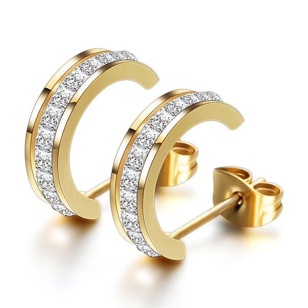 

Hip Hop Rock Micro Paved CZ Stone Bling Ice Out 316L Stainless Steel Stud Earrings for Men Women Fashion Jewelry