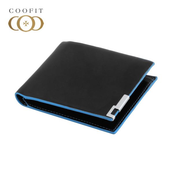 

coofit fashion simple pu leather men wallets black card pocket clutch purse bifold money clip with p window for men, Red;black