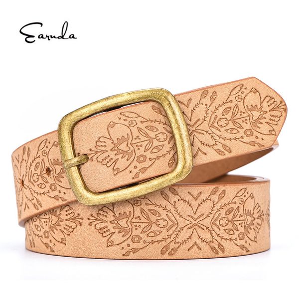 

earnda womens retro beige embossed wide belt for dress women fashion simple wild casual belt for jeans, Black;brown
