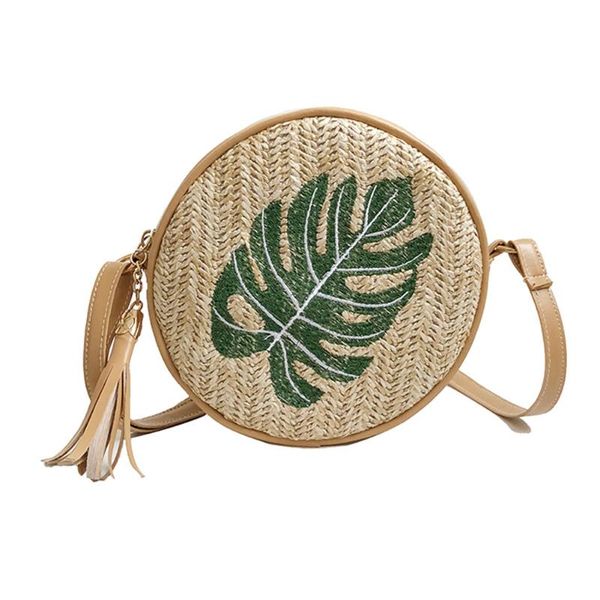 

new arrival women shoulder bag straw weave leaf lady's bag pineapple embroidery tassels messenger bags zipper beach bolsas