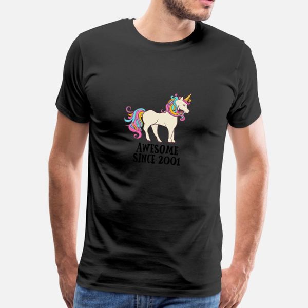 

awesome since 2001 unicorn birthday gift t shirt men printing 100% cotton round neck kawaii crazy new fashion spring letter shirt