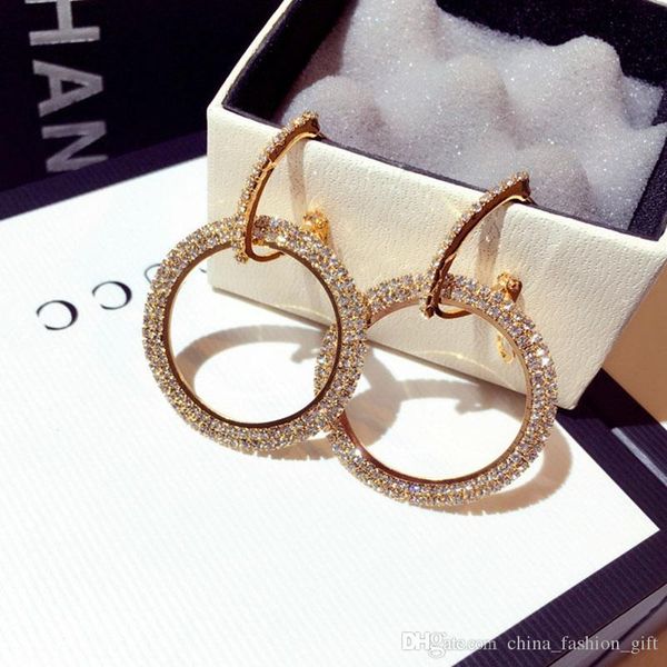 

diamond hoop earrings for lady fashion luxury stud american style personality gold and silver huggie stud for girl, Golden;silver
