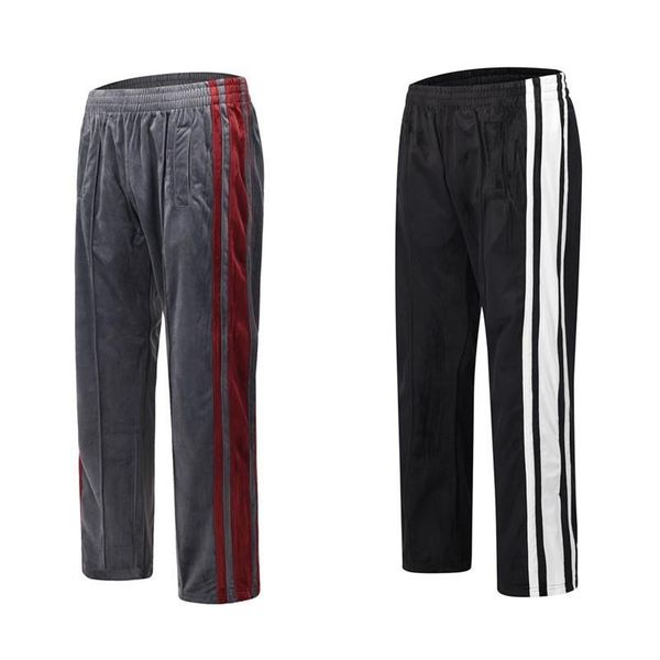

20ss high street side zipper contrast color patchwork trousers velour loose straight sports casual pants men women long pants hfxhkz027, Black
