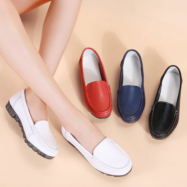 

flat shoes women slip on shoes for women leather loafers woman flats ladies driving mocassin plus size 42 sapato feminino, Black