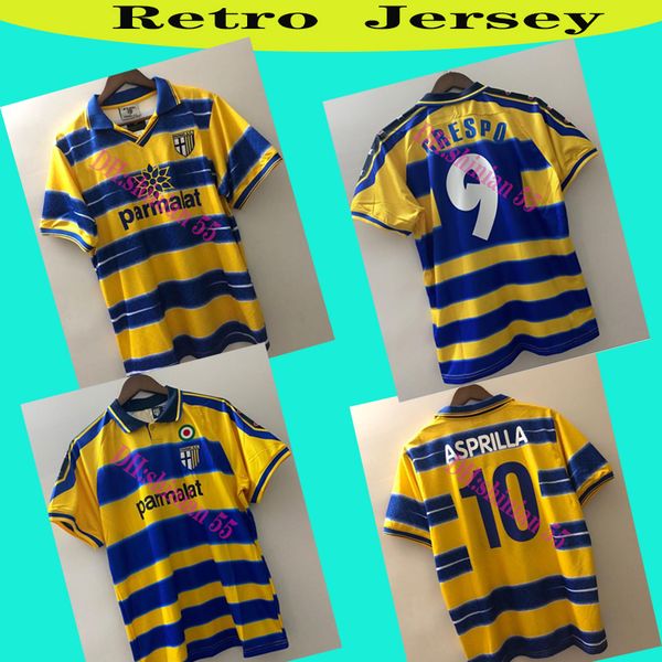 

1999 2000 parma retro soccer jersey fuser 8 baggio 9 crespo 10 ortega 11 amoroso f cannavaro edition divaio football shirt, Black;yellow