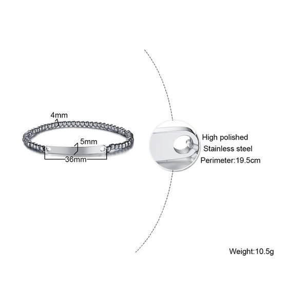 

ruiyi fashion jewelry for women birthday gift selling lover bracelet 18cm beads steel color square card bracelet, Black