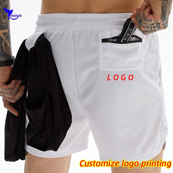 

2020 new quick dry running shorts men gym fitness training sportswear breathable workout short pants beach board shorts custom, Black;blue
