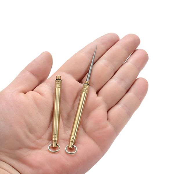 

outdoor camping picnic titanium toothpicks keychain tool with brass protective case holder ultralight travel kits - 2 styles, Silver
