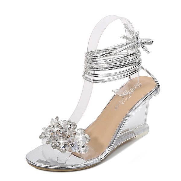 

mclubgirl women's sandals shoes for ladies wear slippers high heels simple crystal slanted heel transparent lfd-1098-51, Black