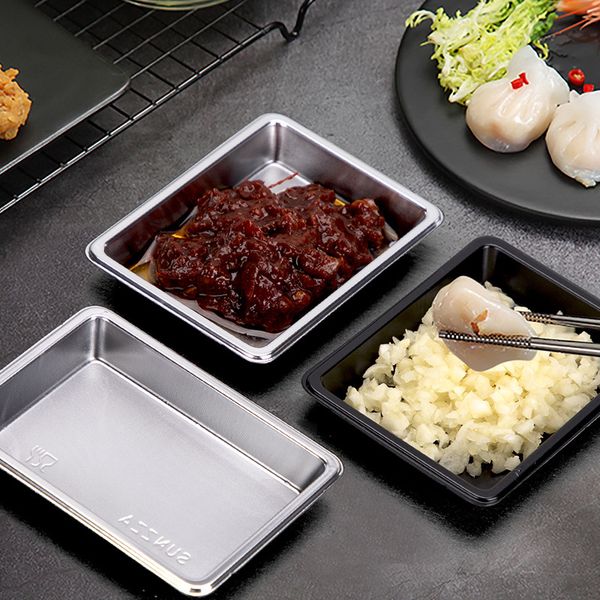 

disposable small plate sushi soy seasoning saucer plastic rectangle dish flavouring tray for seasoning condiment silver black 0 08lb c2