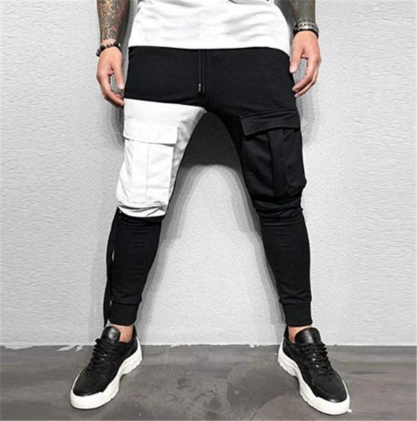 

sports style male clothing spring mens designer pants running fitness more pocket panelled pencil pants casual, Black