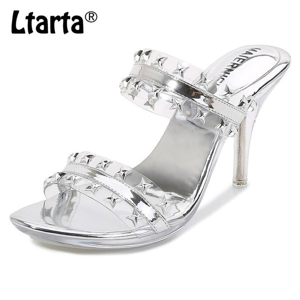 

ltarta 2020 club crystal high-heeled sandals graceful riveting nail transparent roman shoes slippers daily wz-6a5555-3, Black