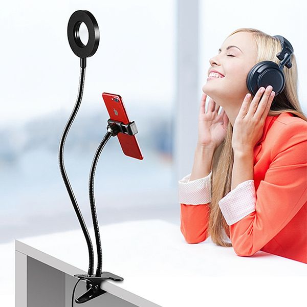 

long arm selfie universal holder 24 leds ring flash fill light caster usb clip camera cell phone stand lamp live stream