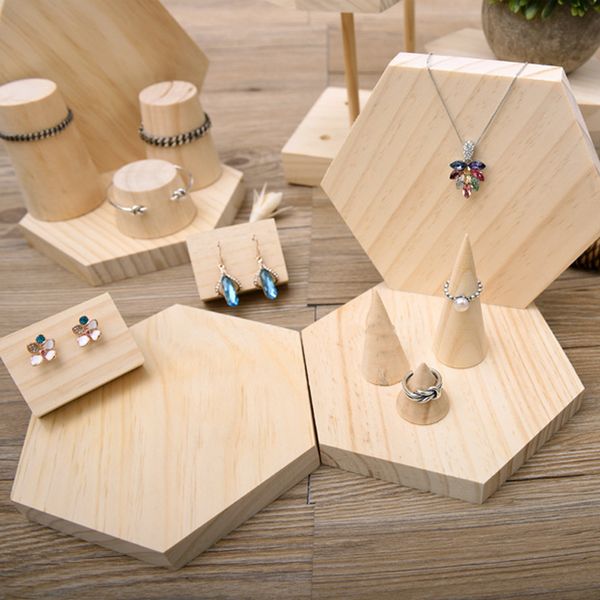 

15 pieces s/m/l size cone shape natural unpainted diy wood jewelry display ring holder display rack stand organizer mx200810, Black