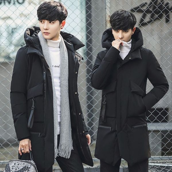 

men's down & parkas winter jackets men parka casual mid long thick coat solid male clothes overcoat outerwear m-7xl, Black