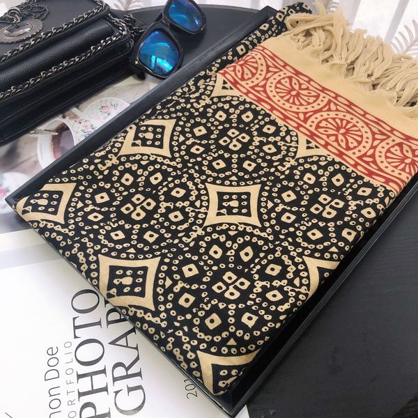 

geometric square color matching scarf cotton and linen retro art female ethnic style travel shawl thin section, Blue;gray