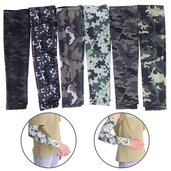 

1 pair protection cycling arm warmers sports bicycle camouflage sleeves sunscreen fishing camping arm covers, Black;gray