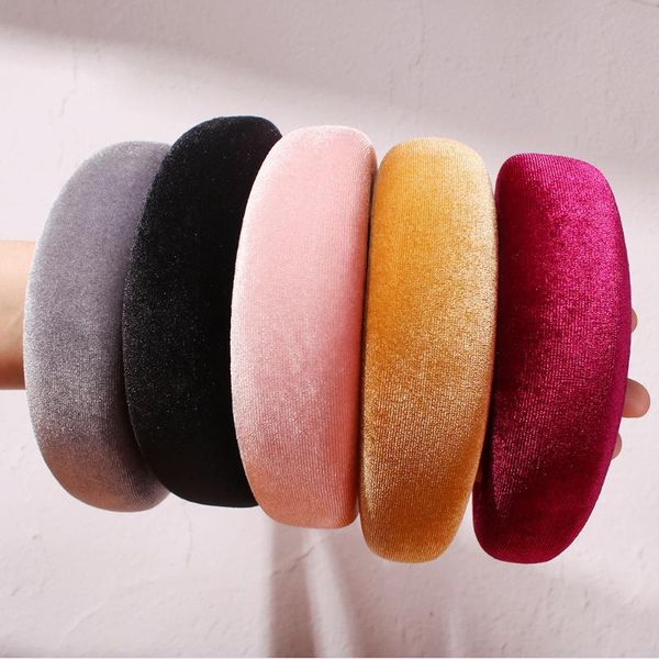 

2020 womens padded velvet headbands solid color hairband plastic hair hoop girls sponge hair band lady fashion accessories