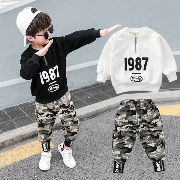 

3 4 5 6 7 8 9 10 11 12 year boys clothes letter shirts camouflage pants children clothing set cotton casual kids suits for boy, White