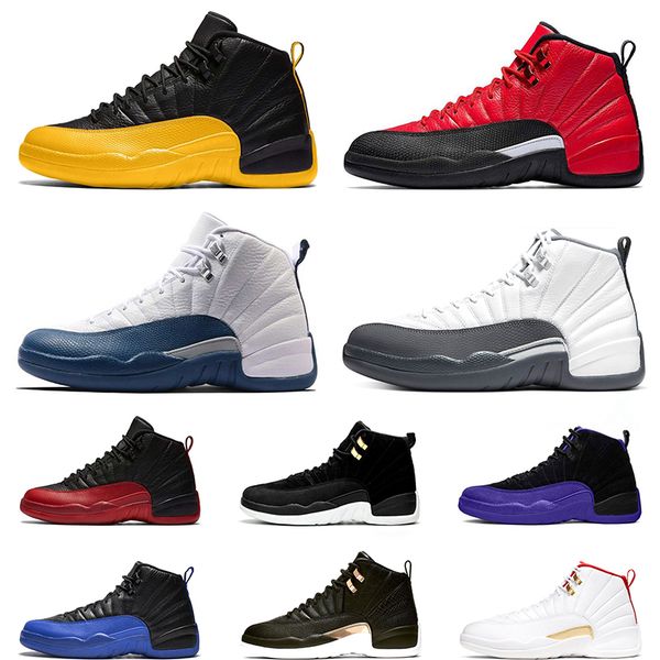 

12s basketball shoes university gold dark grey concord fiba mens trainers 12 men athletic sports sneakers size 40-47, White;red