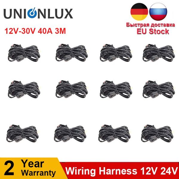 

12pcs led light bar wire 3m 12v 24v 40a wiring harness relay loom cable kit fuse for auto driving offroad led work lamp