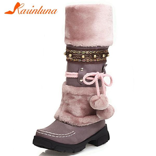

karinkuna big size 34-43 new fashion female snow boots round toe slip on solid boots women 2020 winter warm fur shoes woman, Black