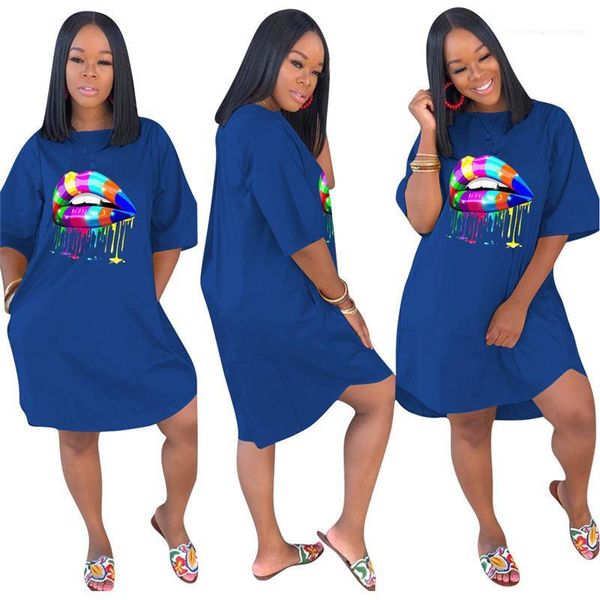 

plus size womens dress lips print new 2020 casual summer fashion loose summer dress fashiondresses shirts dress, Black;gray