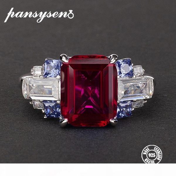 

pansysen new charms 8x10mm natural ruby gemstone rings for women wedding 100% 925 sterling silver jewelry ring size 5-12, Golden;silver