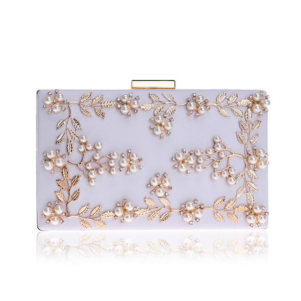 

pearl flowers decoration lady clutch bag with chain shoulder handbags women classical style small purse day evening envelop bags