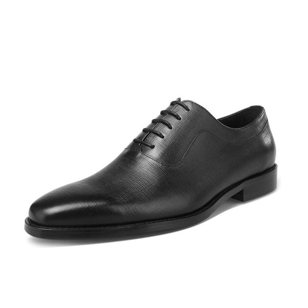 

new genuine leather men's dress shoes handmade office business wedding shoes luxury lace up formal oxfords mens d27, Black