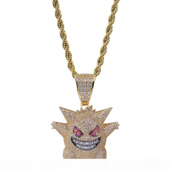 

полный rhinestone gengar ожерелье конструктора hip hop ювелирные изделия bling bling ice out ожерелье с 24-дюймовым цепи для мужчин подарка, Silver