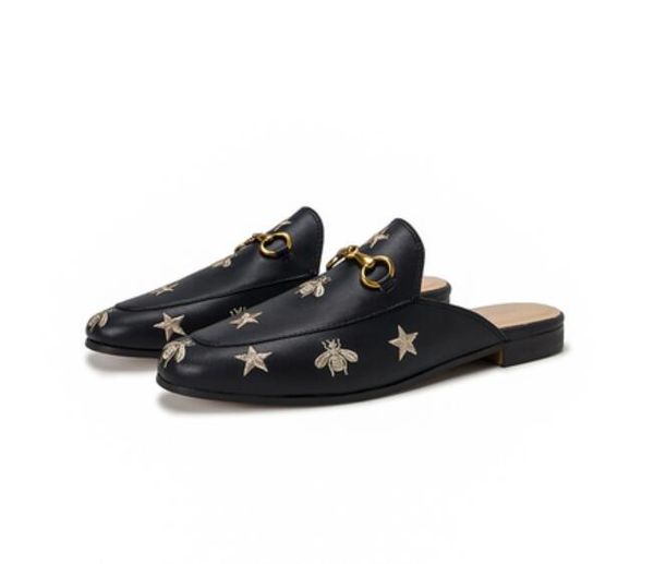 

r women mules slipper microfiber leather velvet loafers slides casual luxury girls slippers horsebit buckle da070, Black