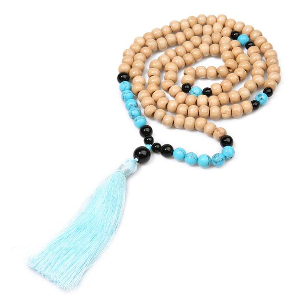 

pendant necklaces showboho 8mm wooden beads natural stone beaded tassel necklace car decoration prayer meditation, Silver