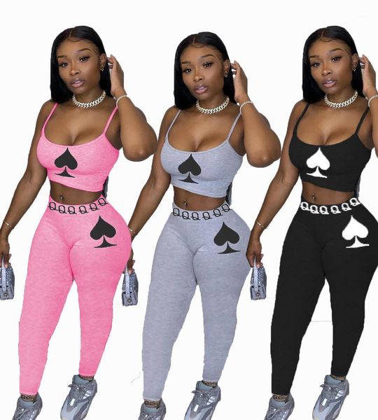 

2 piece set spaghetti strap skinny solid color two piece pants new women summer suist women, Gray