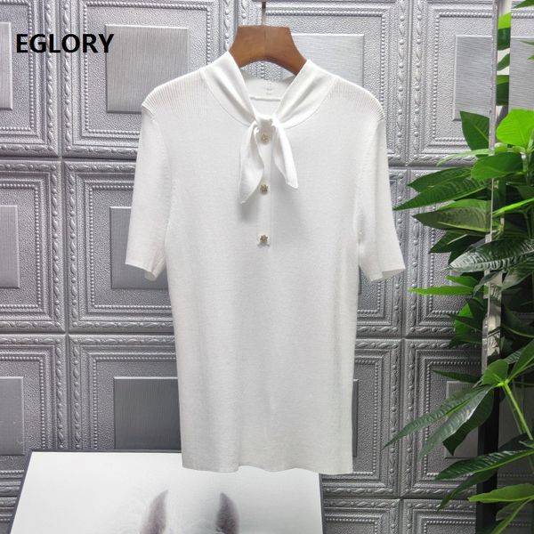 

sweater pullovers 2020 autumn winter fashion women bow collar tunic buttons front short sleeve white black pink jumpers