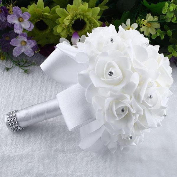 

crystal roses pearl bridesmaid wedding bouquet bridal artificial silk flowers holding flowers white wedding #r30