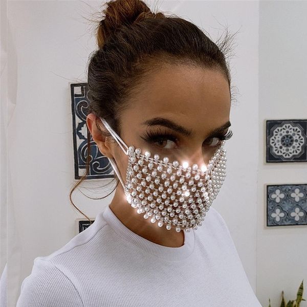 

shiny rhinestone pearl face mask decorations for women bling crystal cover face jewelry cosplay decor party gift