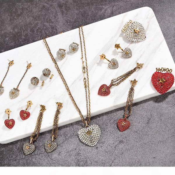 

earring with diamond in red and white neckalce brooch for women engagement jewelry ps6846a, Golden;silver