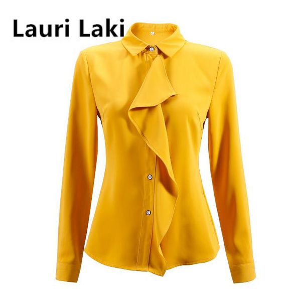 

lauri laki solid elegant chiffon blouse women office lady white yellow long sleeve shirts mujer maxi autumn women 2020