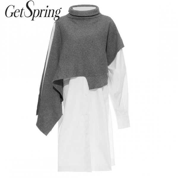 

getspring women set women dresses sets irregular short knitting white cotton long dresses 2 piece set autumn 2020 new, Gray
