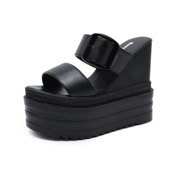 

sexy пряжка летняя обувь женщины римские сандалии высокого качества клинья высокие каблуки sexy peep toe платформы обувь черный белый высота, Black