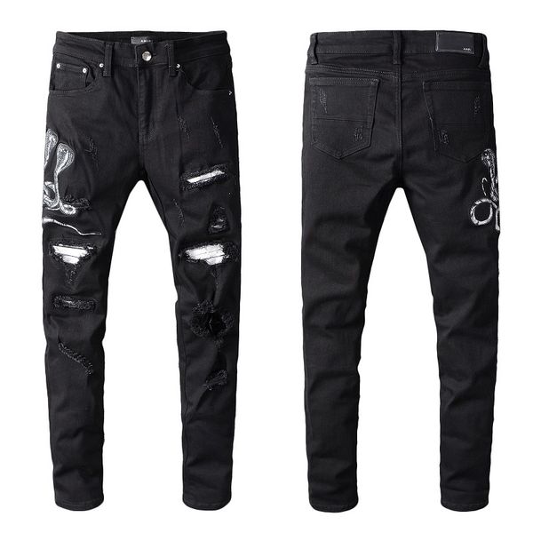 

men's jeans men's ripped tight-fitting slim-fit stretch denim jeans suitable for cycling fashion fit zipper ripped pants casual hi, Blue