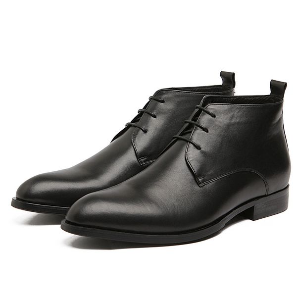 

men padded high large size cowhide round toe liner pure wool winter warm leather cotton boots pointed toe ankle cow leather, Black