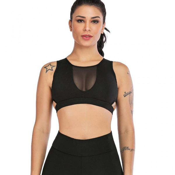 

women mesh breathable sports bra fitness padded bra yoga tank full cup racerback sports running jogging underwear, White;black