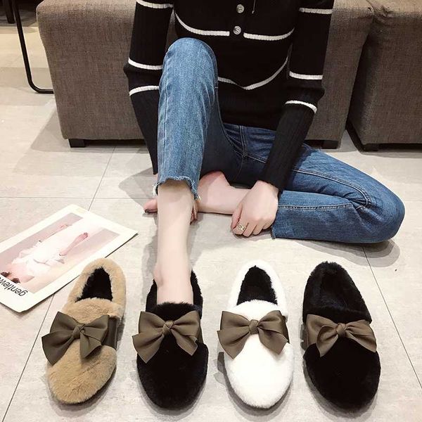 

мода осени и зима горох обувь женщина диких волосы шарик смычок ленивый теплый хлопок обувь женщина короткая плюшевые женщины u16-27, Black