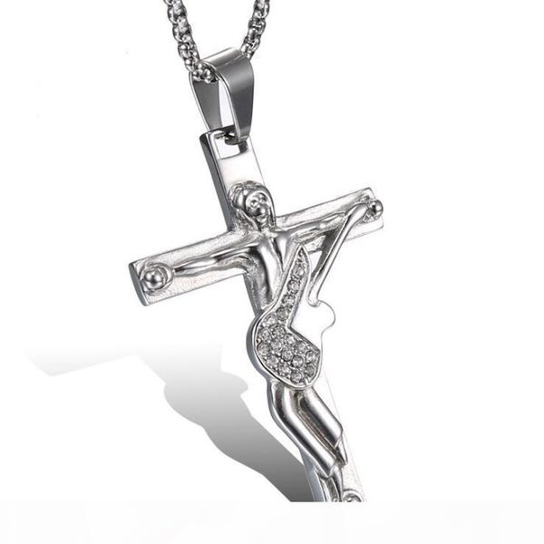 

new 316l surgical stainless steel crucifix cross pendant necklace classic religious jewelry for women men titanium steel guitar necklace, Silver